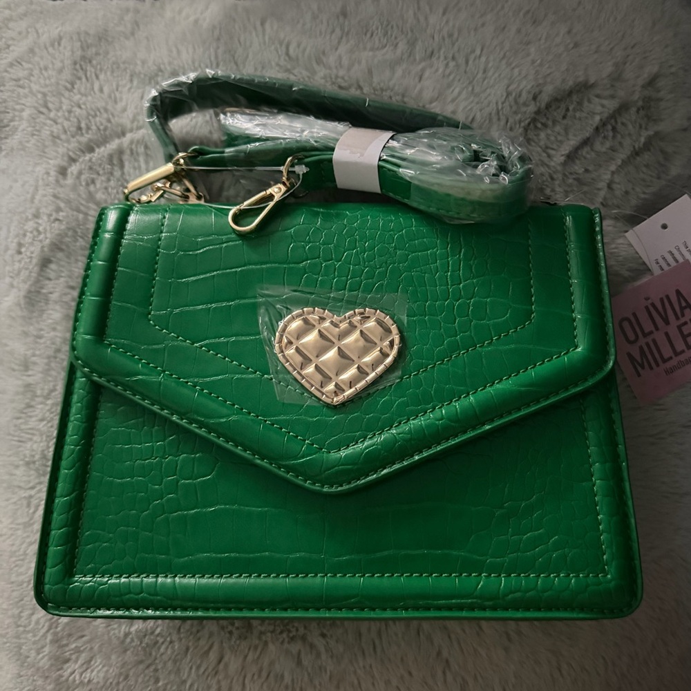 Olivia Miller Vibrant Green Crossbody Bag with Silver Heart